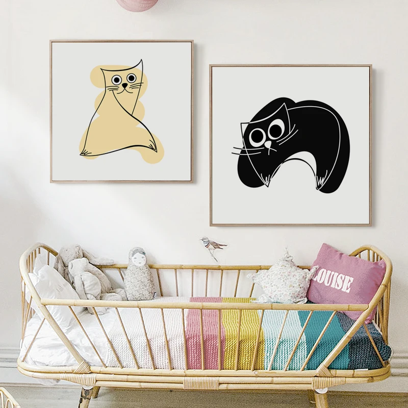 07 г простая Абстрактная Картина на холсте с изображением кошек постер