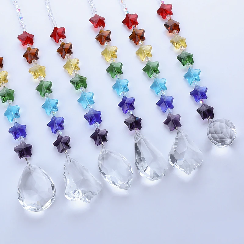H& D хрустальные люстры призмы Suncatchers радужные оконные шторы чакра Подсолнухи с пятизвездочными бусинами домашний декор, набор из 6