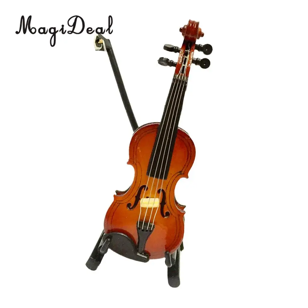 MagiDeal 1 шт. 1/12 миниатюрный музыкальный инструмент для кукольного домика деревянная скрипка с Чехол-подставкой для кукольного домика коллекция декора спальни