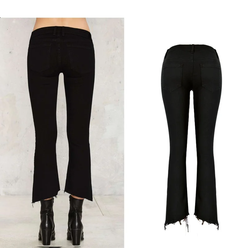 Uwback 2017 New Brand Skinny Jeans Woman Strench Bottom Ankle-Length Flare Pants Tassel Femme Plus Size 2XL CBB306 |