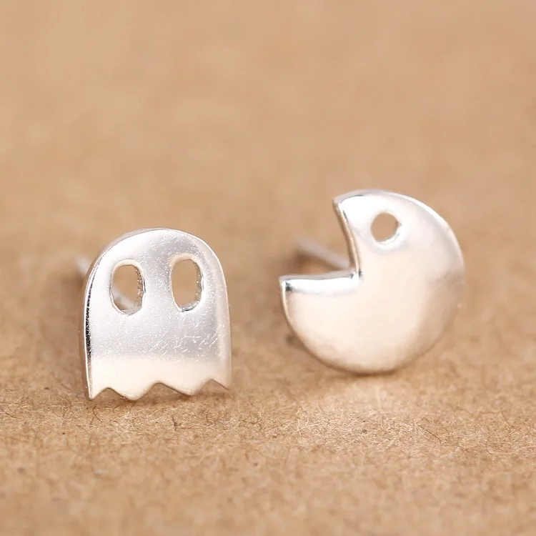 Серьги гвоздики из стерлингового серебра 925 пробы в форме милого Pacman Little Ghost Game Post