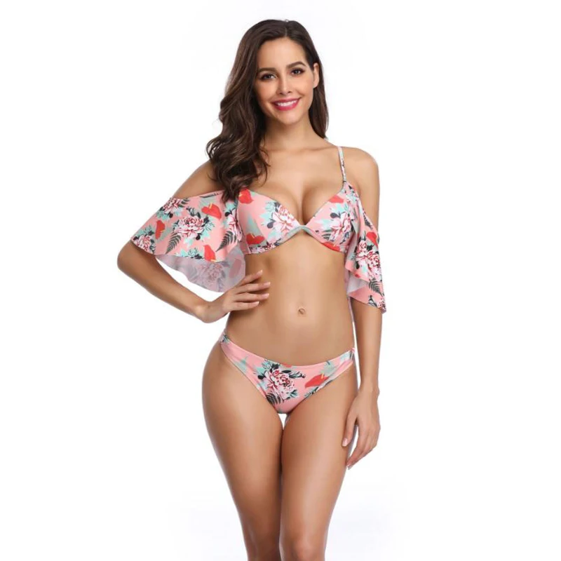 CATTLEYA комплект бикини с оборками глубокие купальные костюмы V Neck Женский