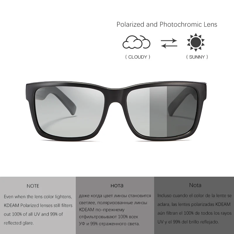 

2019 KDEAM Photochromic Polarized Sunglasses Men Sport Eyewear Metal Hinge Women Sun Glasses Reflective Coating With Case KD505