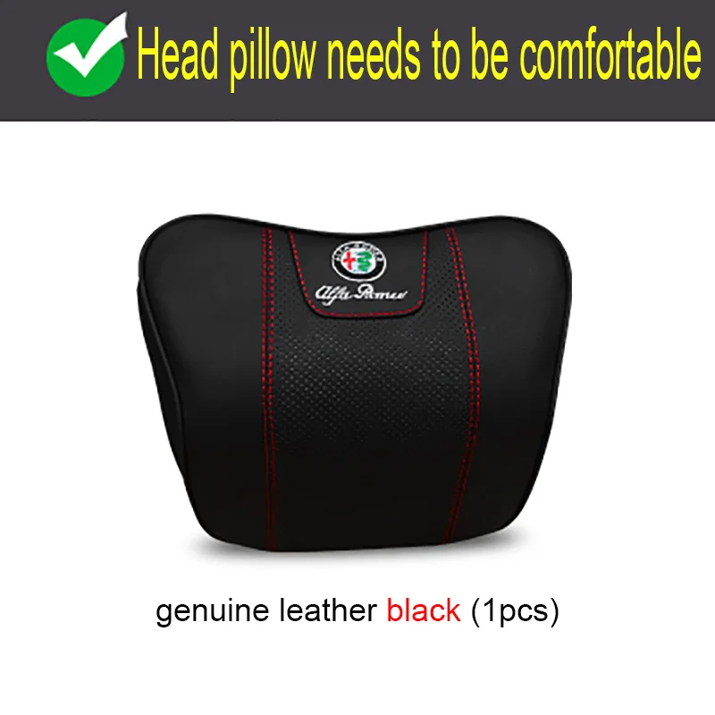 Black head pillow QHCP Автомобильный подголовник подушка для головы и шеи подголовник подушка поясничная поддержка подушка поясная подушка для Alfa Romeo Giulia Stelvio - Название цвета: Black head pillow
