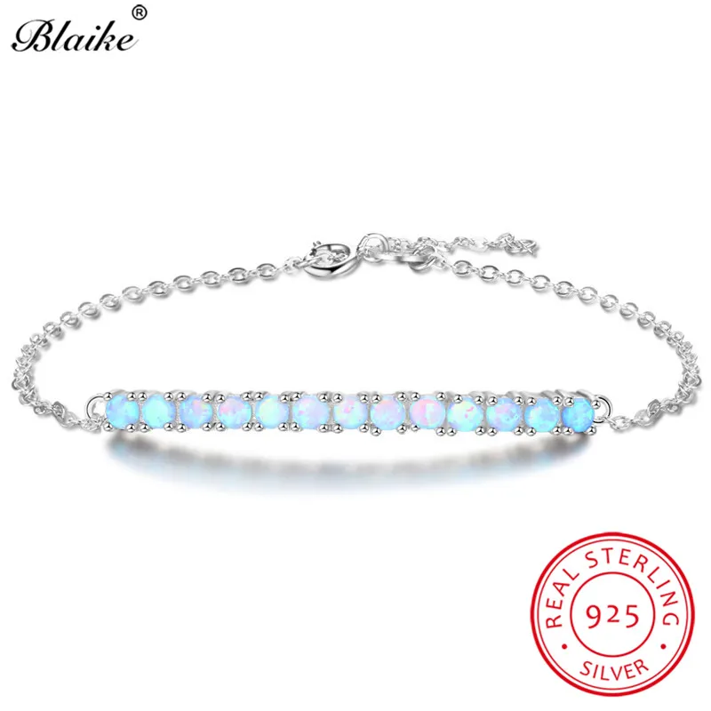 Браслеты Blaike из 100% серебра 925 пробы с голубым огненным опалом для женщин