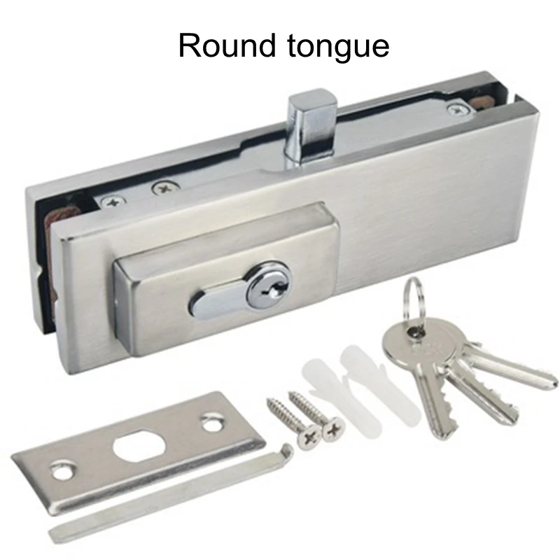Round tongue Коммерческая Прочная нержавеющая сталь 10 мм-12 мм Противоугонный стеклянный дверной замок безрамный раздвижной замок с 3 ключами - Цвет: Round tongue