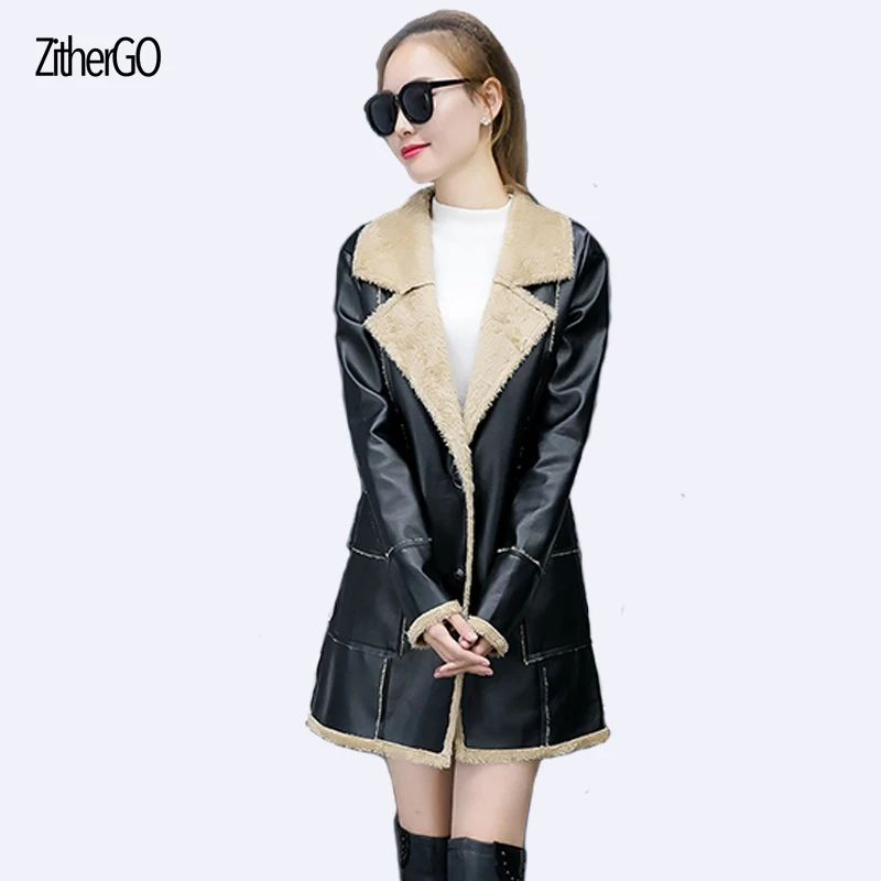 Для Женщин Осенние и зимние пальто в длинный участок чистая имитация кожаная