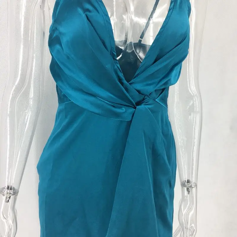 

Women Silk Satin Dress Summer 2019 Deep V Neck Wrap Sexy Slip Dresses Twist Front Irregular Vestido Chic Club Party Ladies Dress