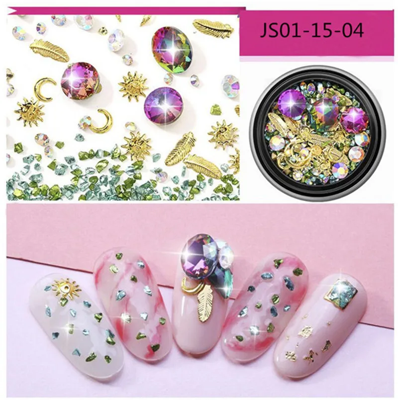 JS01-15-4 1 коробка, смешанные ювелирные изделия из сплава для ногтей, в форме конского глаза/капли воды/в форме сердца, ювелирное изделие из сплава для нейл-арта, икра, украшения для ногтей своими руками, стразы# J - Цвет: JS01-15-4