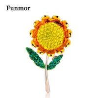 funmor beautiful enamel sunflower brooch pins gold color full crystal warm flower brooches for women girls banquet jewelry