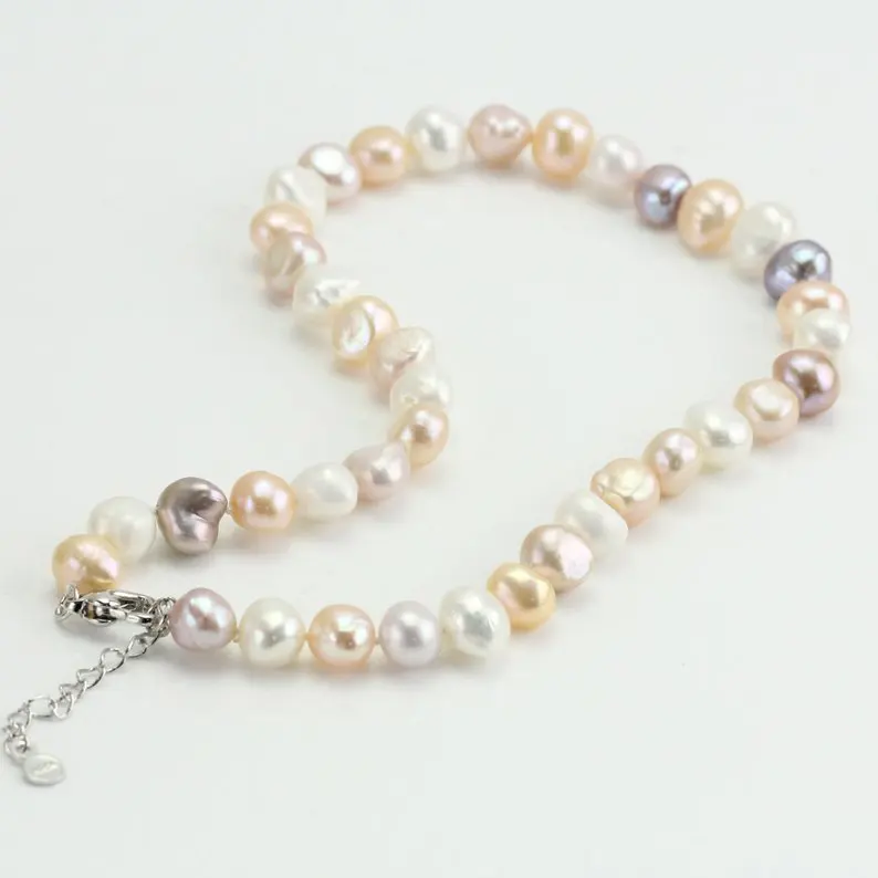 Unique Pearls jewellery Store Baroque Pearl Necklace 10mm Multicolor Irregular Nugget Knotted Women Gift Jewelry | Украшения и