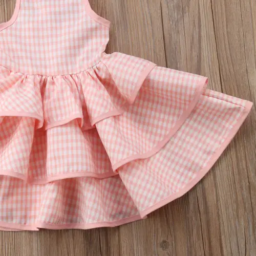 Lovely Toddler Baby Girls Princess Dress Plaids Print Ruffled Sundress Party Pageant Tutu Clothes Sleeveless High Quality | Детская