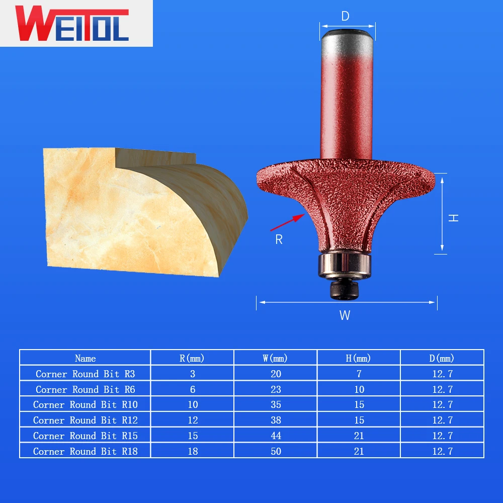 WeiTol 1 шт. Кукуруза круглые фрезы для контурной обработки Алмазный Эмери камнерезная машина биты фреза станков с ЧПУ для обработки мрамора
