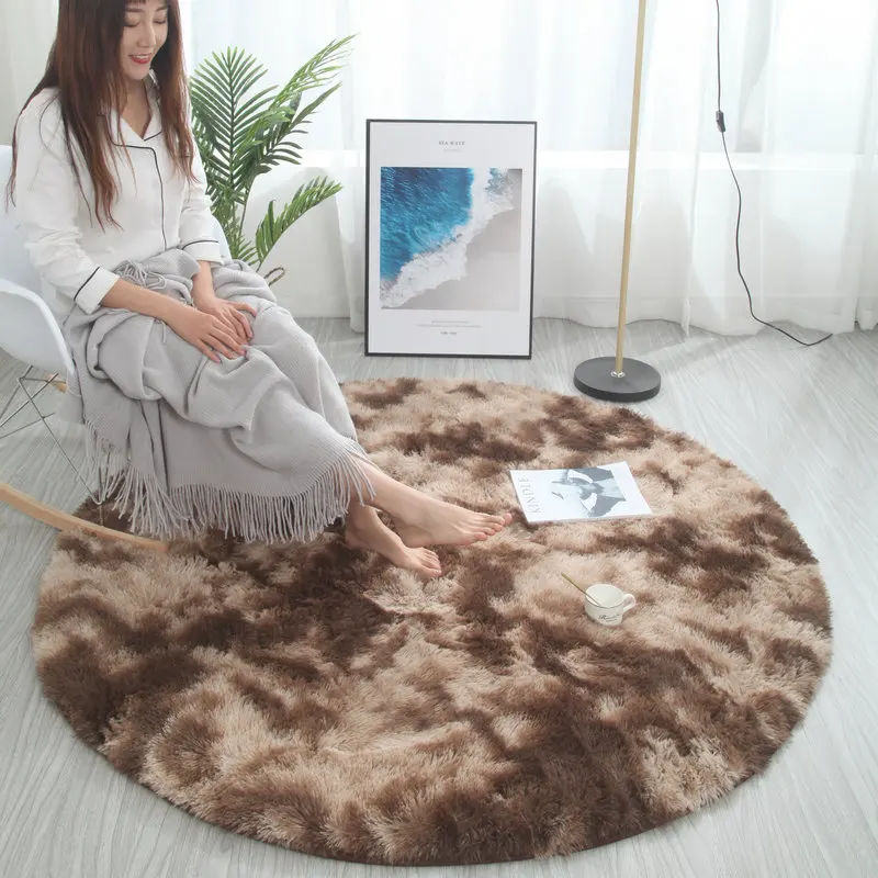 Nordic ins round variegated tie-dye gradient carpet living room coffee table mat long hair washable bedroom rug New Arrivals | Дом и сад