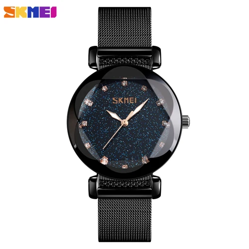 Steel-Balck SKMEI модные женские часы брендовые Роскошные Кварцевые женские часы наручные часы из нержавеющей стали водонепроницаемые часы браслет reloj mujer - Цвет: Steel-Balck