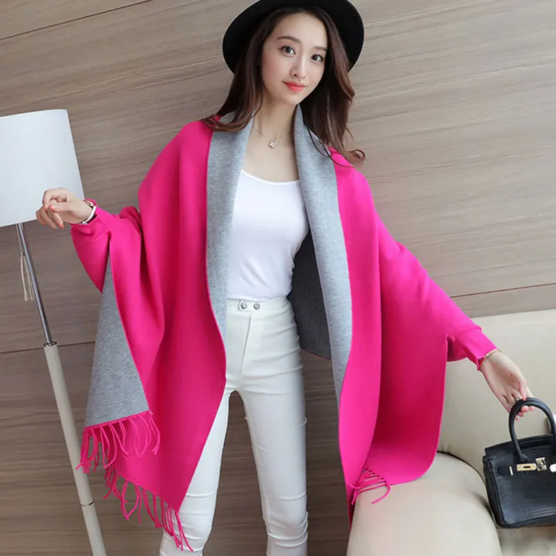 2017 New Autumn Female Poncho Loose Women Open Stitch Cardigan Cashmere Sweater Solid Full Sleeve Tassel Knitted Outerwear A829 |