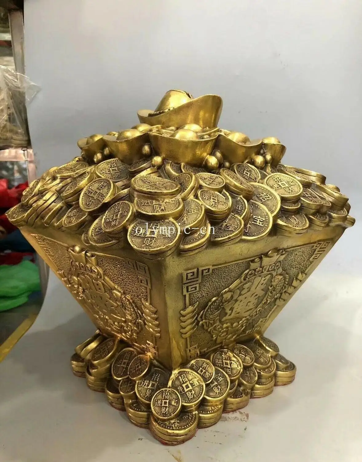 Классическая латунная домашняя статуя богатства fengshui cornucopia 12 дюймов | Дом и сад