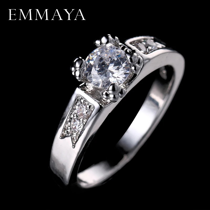 EMMAYA круглые обручальные кольца с фианитом из белого золота кристаллами Cz