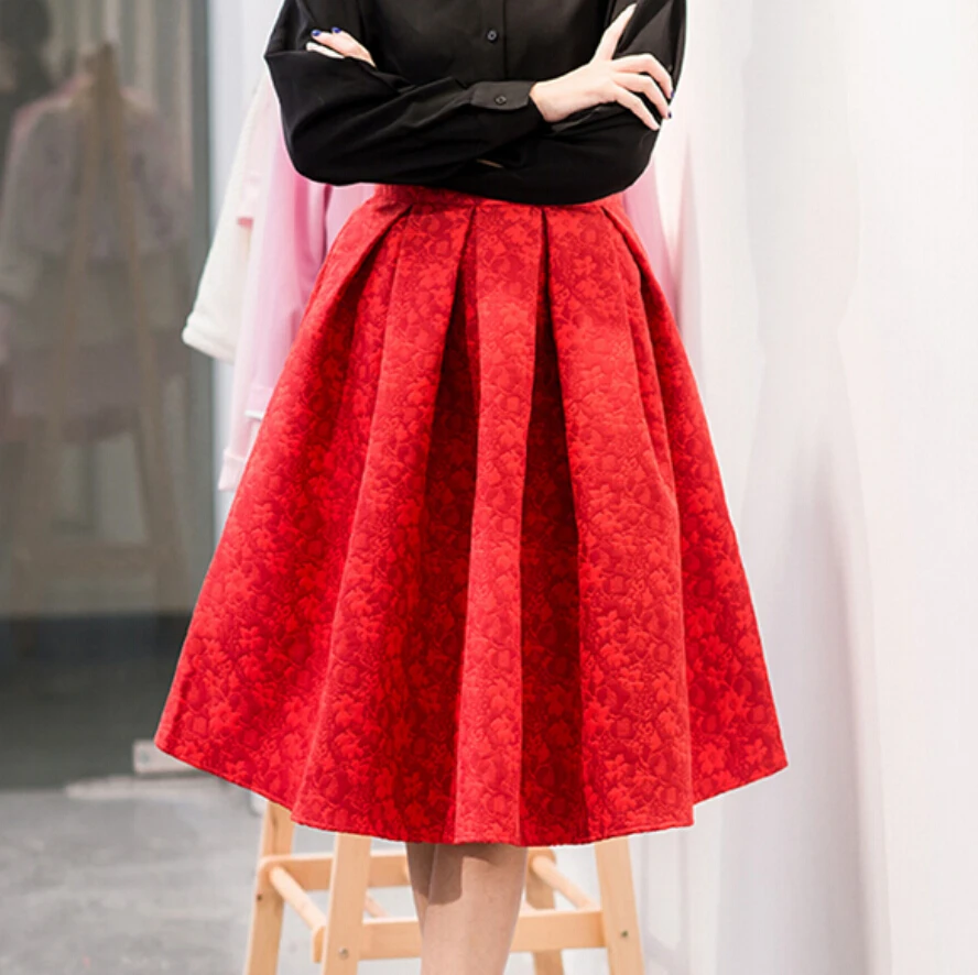 Юбка женская до колен с высокой талией в стиле ретро на весну плиссированные юбки