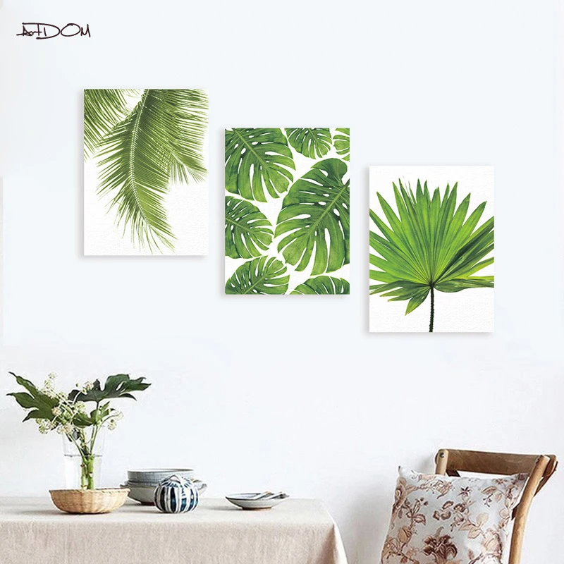 Artdom без рамки скандинавские зеленые тропические растения Пальмовые Листья холст