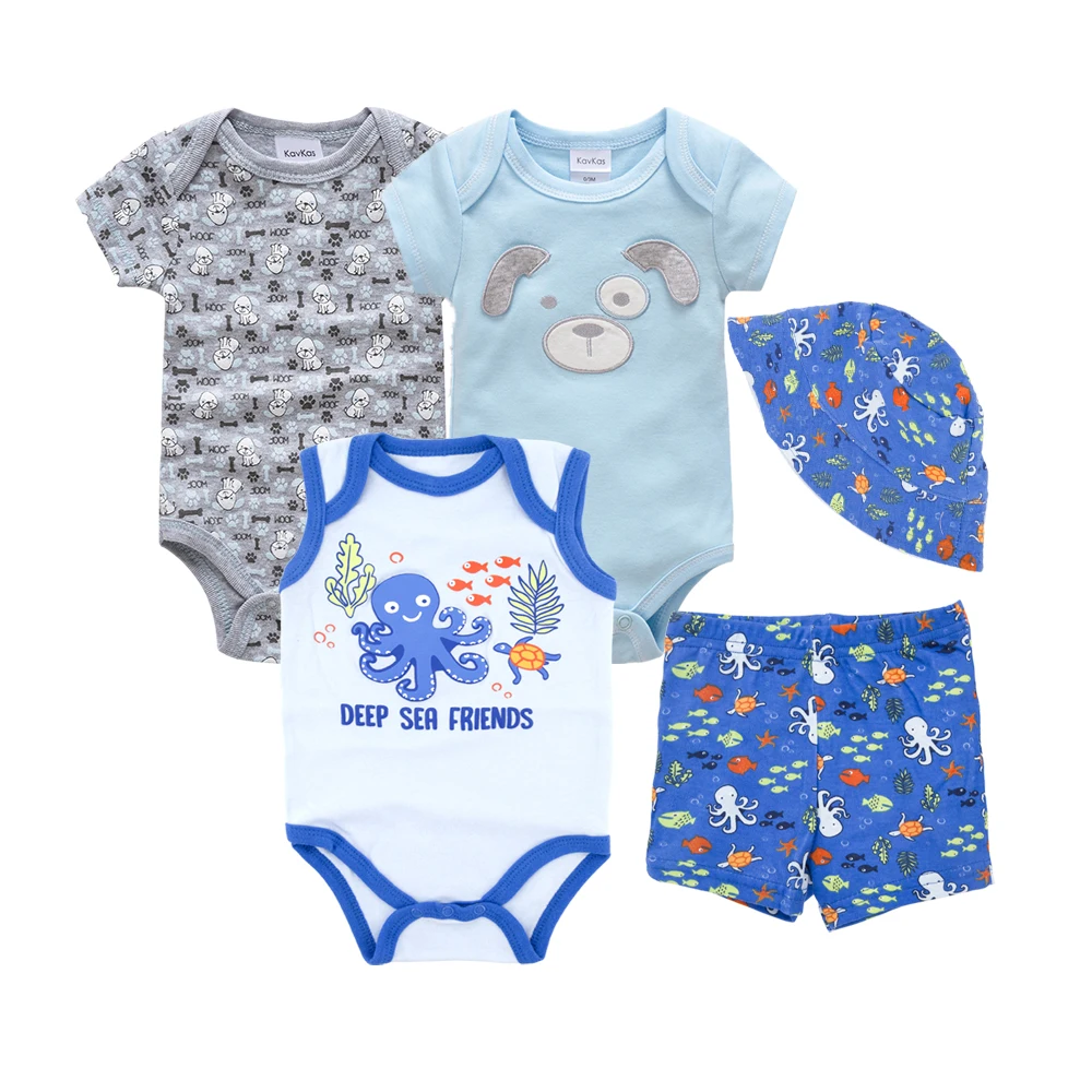 Kavkas Cotton Cartoon Baby Girl Boy Clothes Set Short Sleeve Summer Infant Dress Suit Embroidery Toddler Bodysuit Sets | Детская одежда