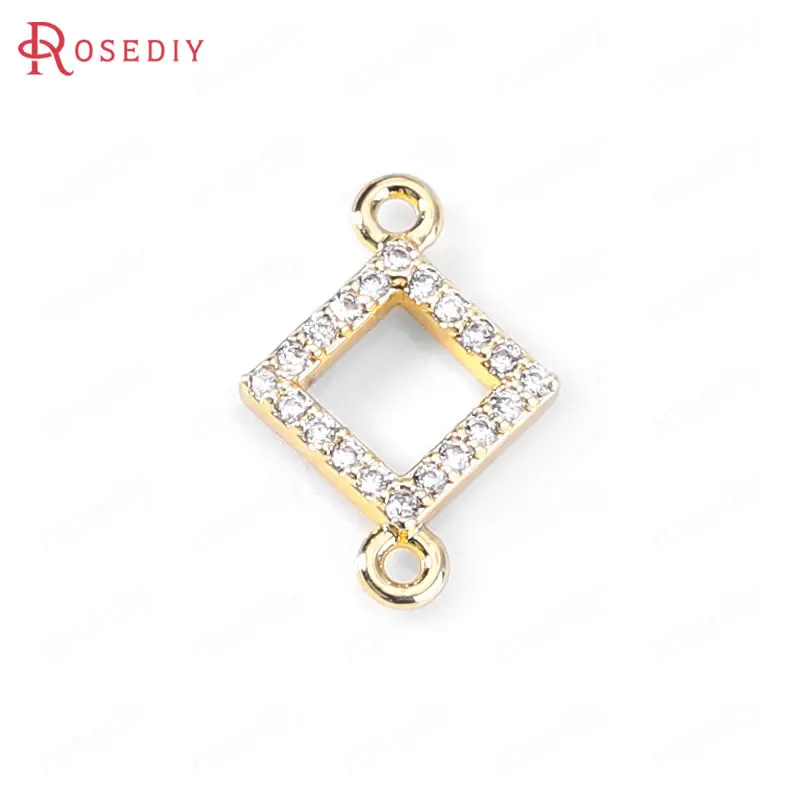 (35466)6PCS 24K Gold Color Brass and Zircon Square Connect Charms Pendants High Quality Diy Jewelry Findings Accessories | Украшения и