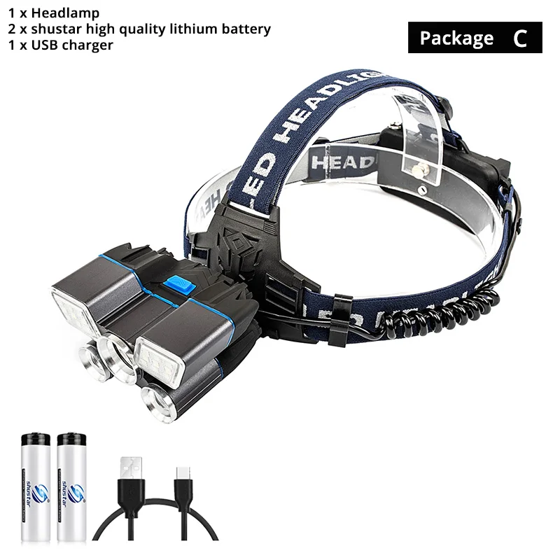 Package C Супер яркий светодиодный налобный фонарь с красными и синими сигнальными огнями 21 лампа с бусинами Водонепроницаемый светодиодный налобный фонарь для рыбалки и охоты - Испускаемый цвет: Package C