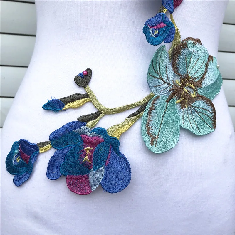 1PC Big Blue Flower Lace Embroidered Neckline Collar Trim Clothes Fabric Sewing Supplies Craft Wedding Dress Applique | Дом и сад