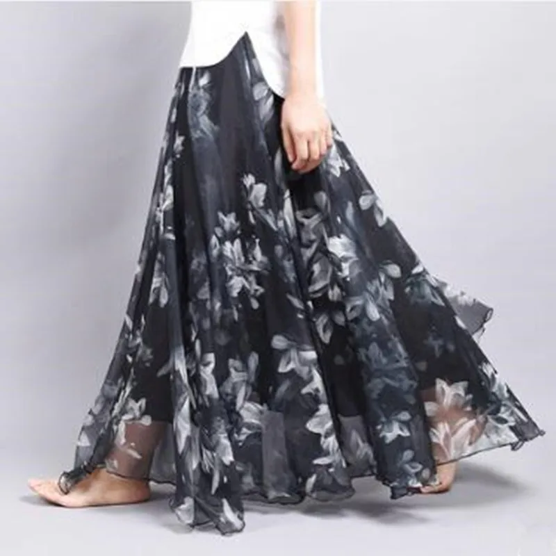 Женская длинная шифоновая юбка с высокой талией винтажная Повседневная пляжная