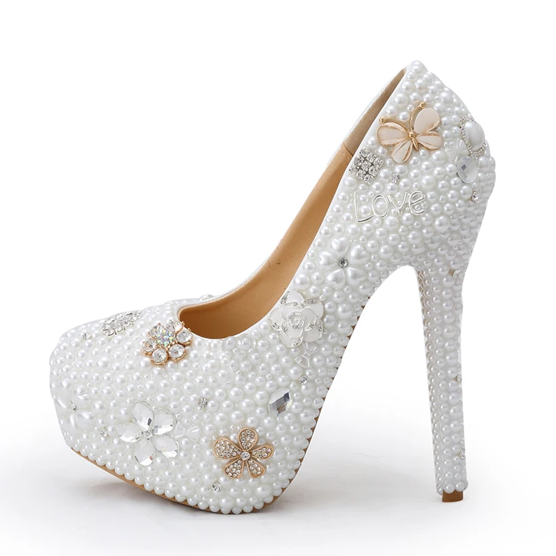 Роскошные свадебные туфли ручной работы белые классические|pearl wedding shoe|wedding shoes