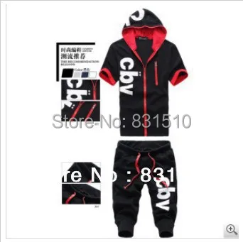 2013 summer new fashion casual men's short-sleeved hooded sports suit free shipping | Мужская одежда