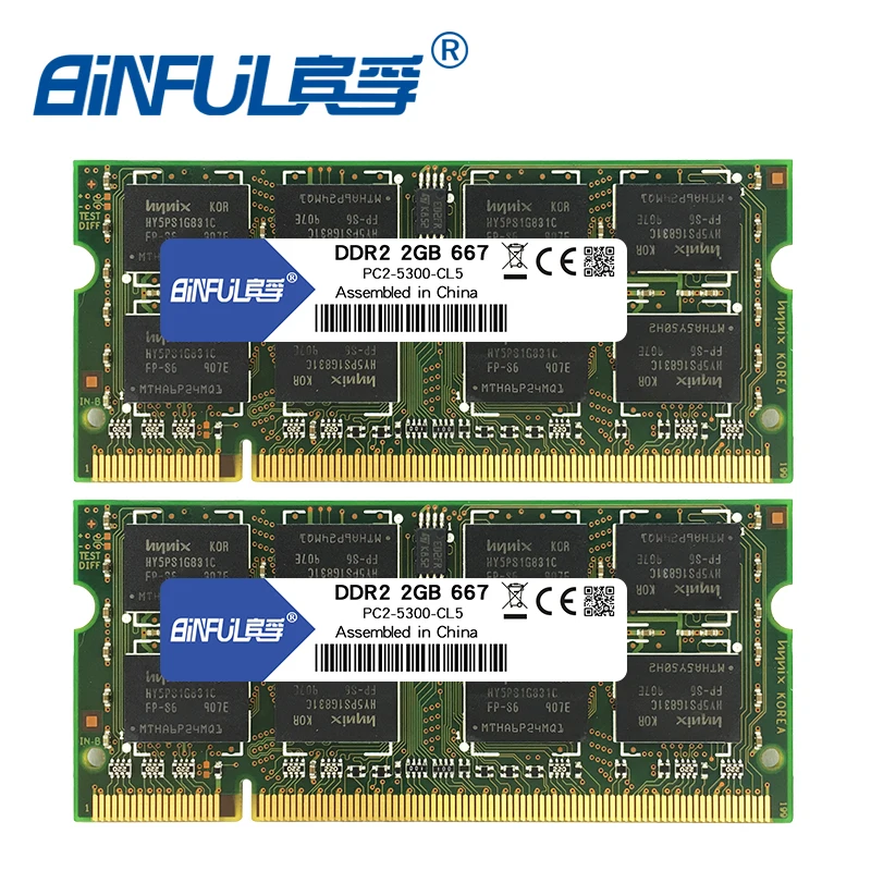 Binful DDR2 4 Гб (2pcsX2GB) 667 МГц PC2 5300 Двухканальный для лэптоп ноутбук память Память Ram 1 8