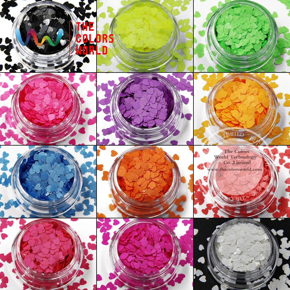TCT-022 Neon Color solvent resistant Heart shapes and 12 kinds colors Glitter for nail art ,nail gel,makeup and DIY decoration