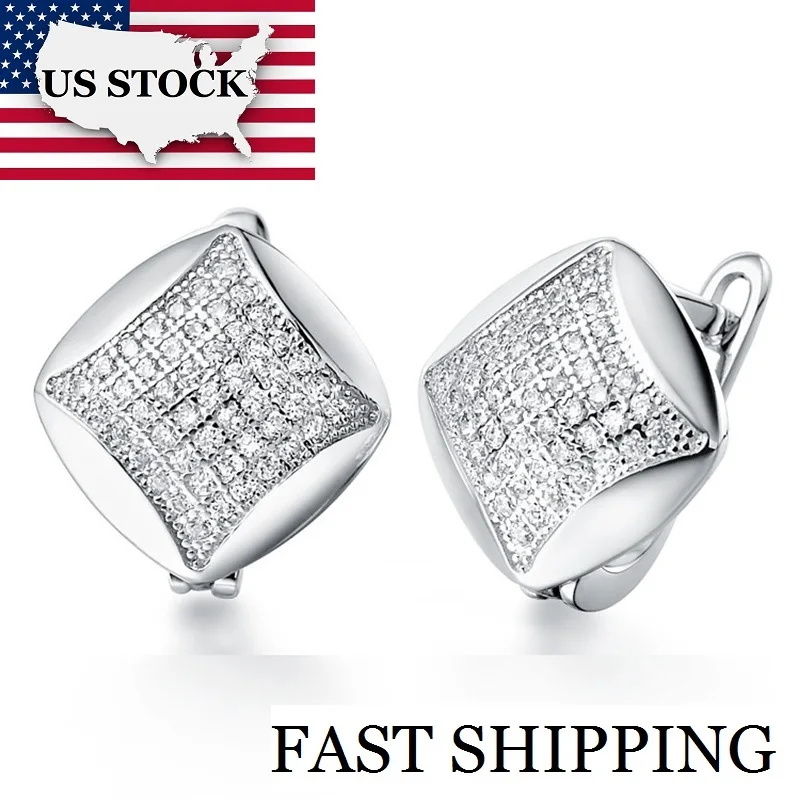 Женские квадратные серьги серебряного цвета с кристаллами R138|women earrings|earrings for