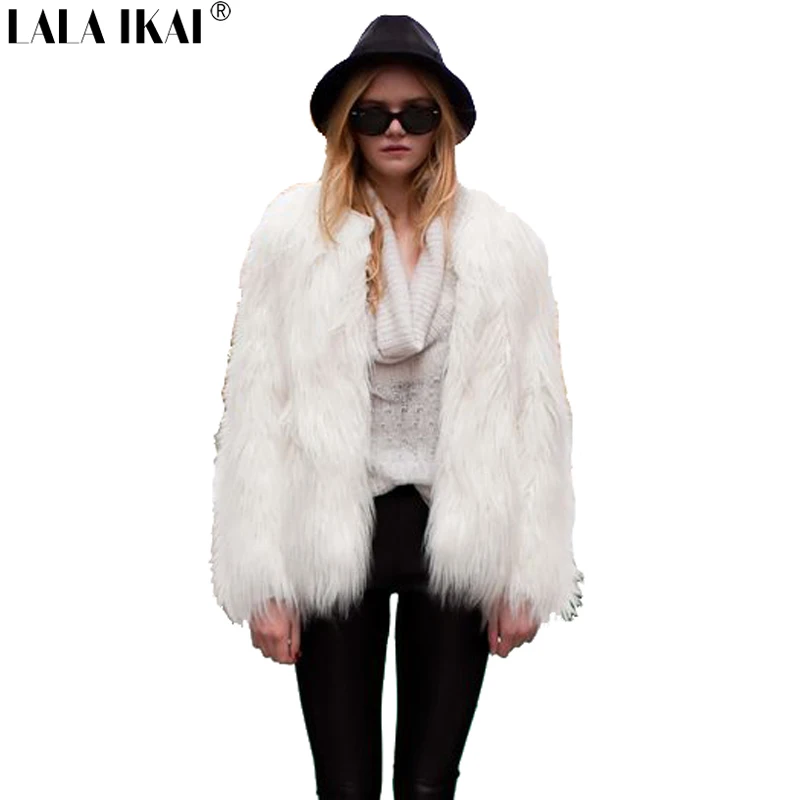 Для женщин белый Искусственный мех пальто куртка теплая зимняя верхняя одежда