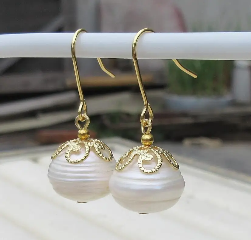 Серьги с белым жемчугом 14 k/20 золото ОГРОМНЫЙ AAA + 12-11 мм | Украшения и аксессуары