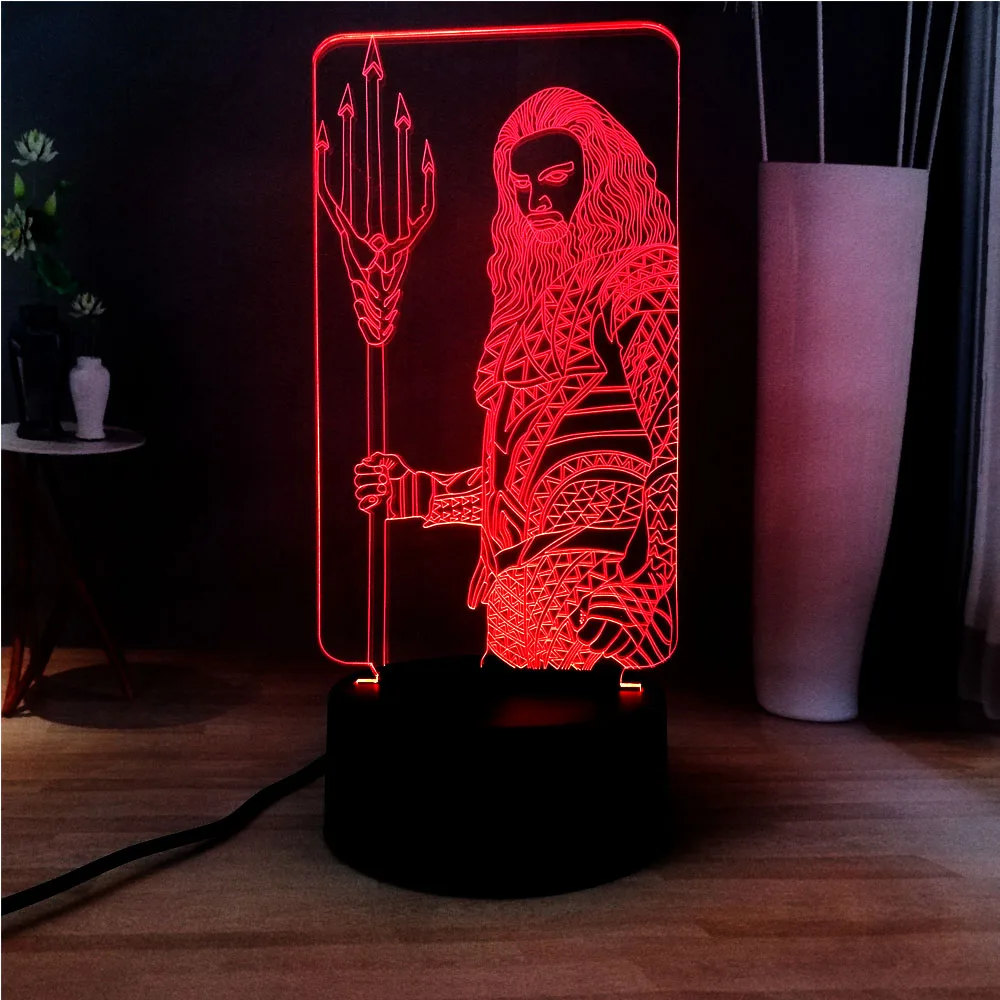 Новый 3D фильм Прохладный Аквамен акрил 7 цветов Изменение USB LED Декор прикроватный