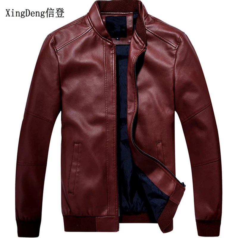 XingDeng New fashion Waterproof Zipper top jacket men brand moto biker PU leather mens stand neck jackets coats plus 3xl | Мужская