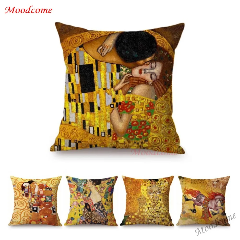 Золотая Роскошная декоративная масляная живопись домашняя наволочка для