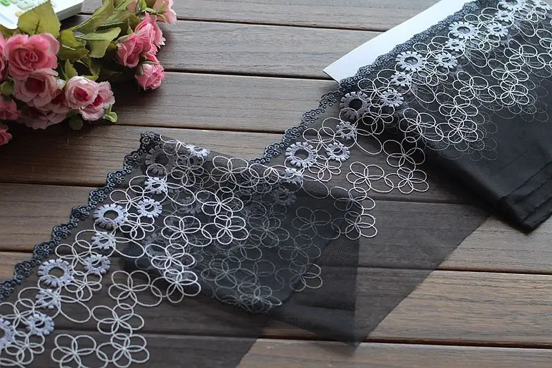 2 ярдов/партия 19 см широкая вышитая фатиновая искусственная кружевная отделка ~