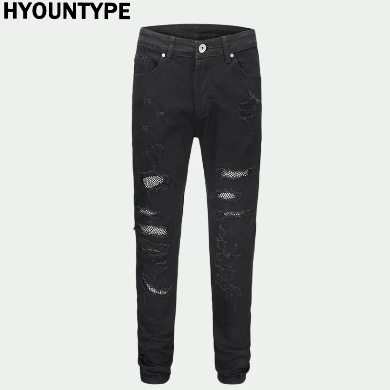 Graffiti Printed Ripped Destroied Denim Jean Mens Distressed Biker Jeans with Sequins 2018 Fashion High-street Slim Pants Jogger