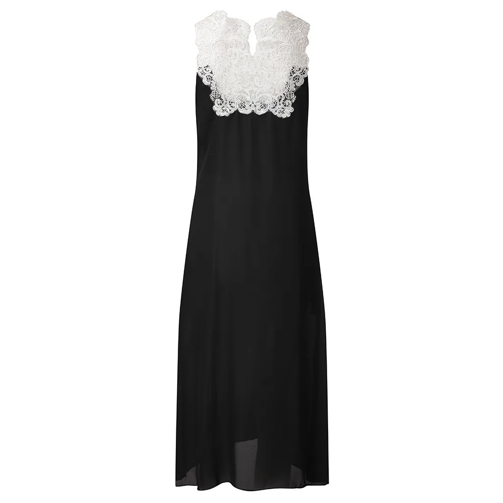Women Dress Summer 2019 Vintage V Neck Splicing Sleeveless Lace Hollow Loose Long Boho Maxi Vestido robe Plus Size | Женская одежда