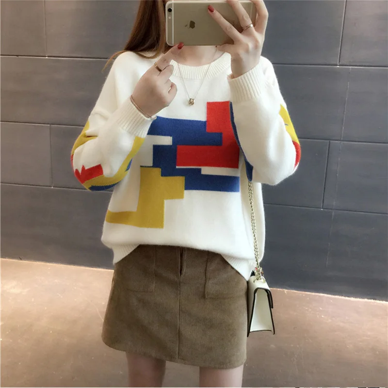 Winter Women Cashmere Sweaters And Pullovers Autumn Thick Print Knitted Sweater Female Casual Striped Warm Knit Jumpers | Женская одежда