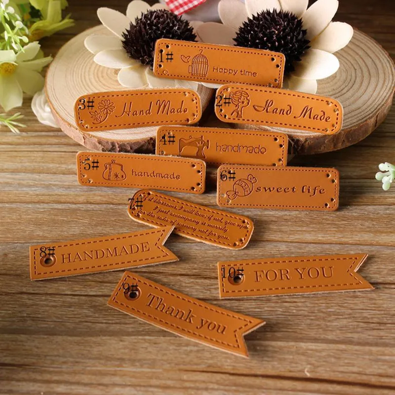 500 шт Заказные Ретро коричневые этикетки из искусственной кожи ручной работы для