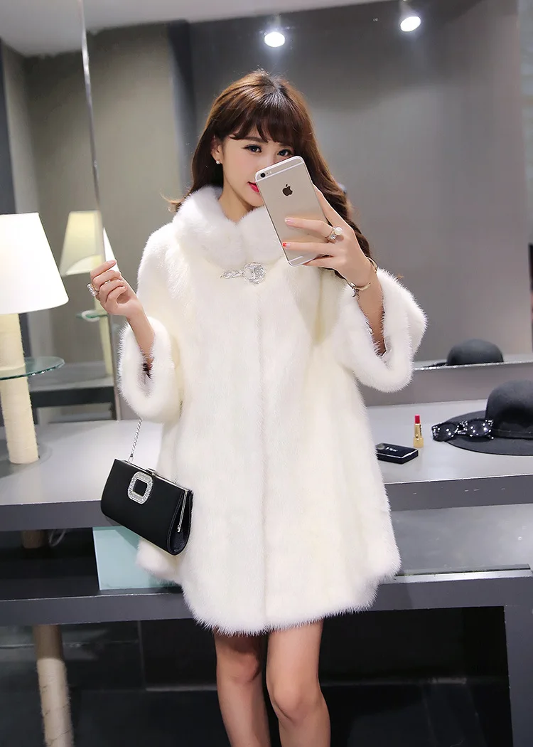 

Nine Quarter Sleeve Women's Winter Coat Thicker Warm Faux Mink Coats Of Fur Long Jacket Female Outwear Artificial Fur Coat Women