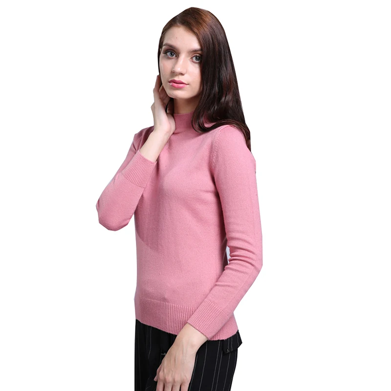 Sparsil Women's Autumn Half-Height O-Neck Cashmere Knitted Pullover Rib Sleeve 10 Colors Knitwear Thin Sweaters Slim Style | Женская