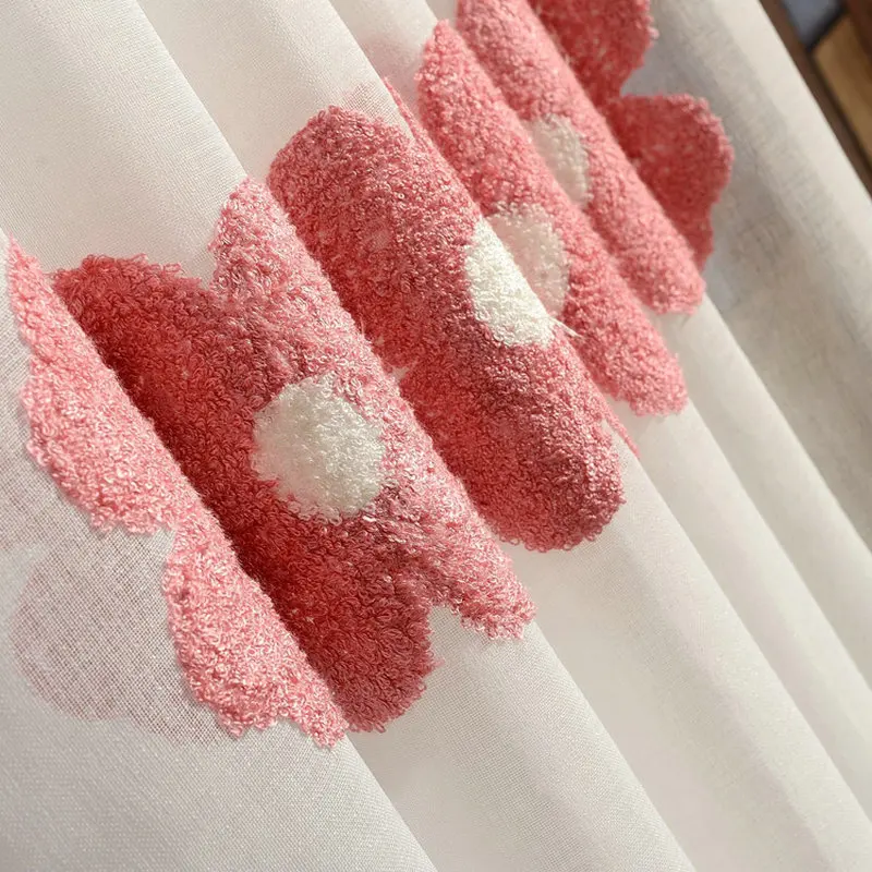 Белые тюлевые шторы для гостиной детской комнаты девочек красные цветочные