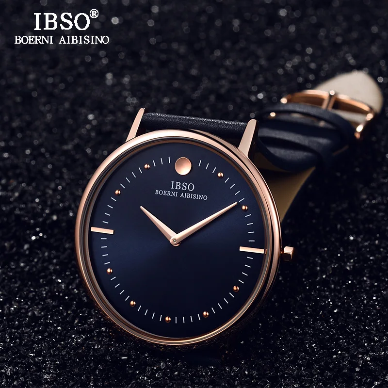

IBSO Mens Watches Top Brand 7.5MM Ultra-thin Genuine Leather Strap Quartz Watch Men Fashion Wristwatches Relogio Masculino