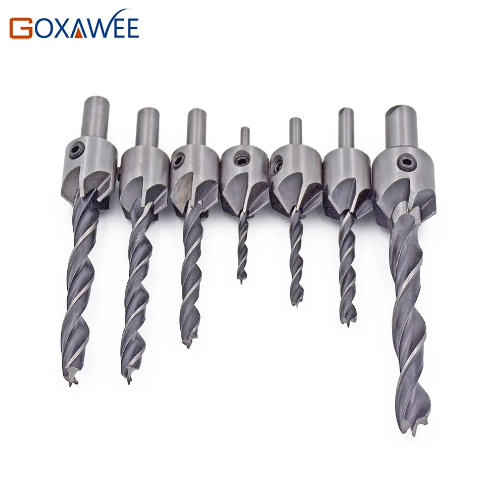 Набор сверл GOXAWEE для зенковки комплект из 7 насадок быстрорежущей стали с 5