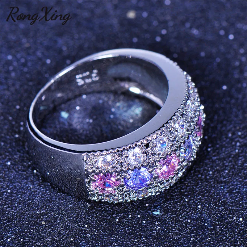 RongXing маленькие круглые кольца с розовым/фиолетовым/белым кристаллом циркония
